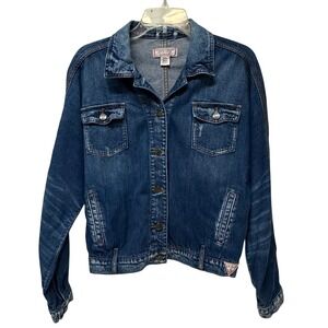 Vintage Guess Jeans Women's Medium Wash Denim Batwing Jacket Blue Size Medium